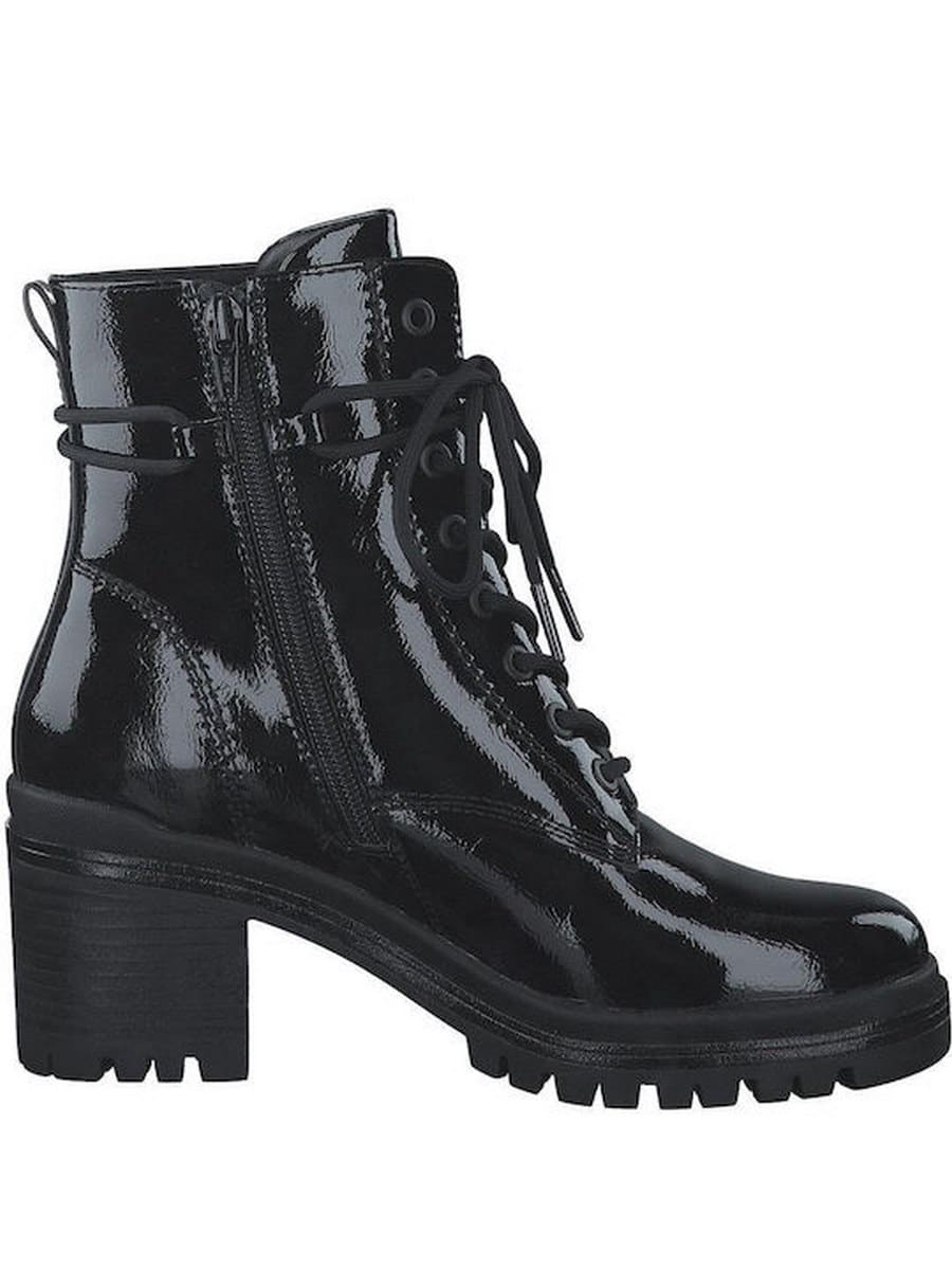 CHUNKY HEELED PATENT ARMY BOOTS 5-25229-41 018 S.OLIVER BLACK