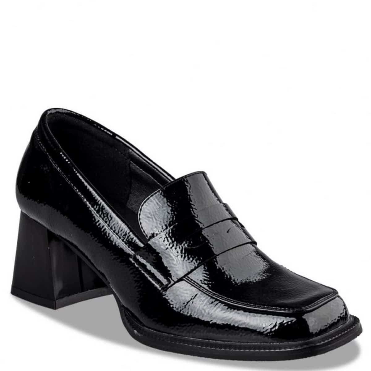 SHINY LOAFERS WITH THICK HEEL V57-18187-34 ENVIE SHOES PATENT BLACK