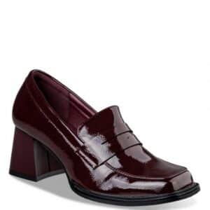 SHINY LOAFERS WITH THICK HEEL V57-18187-39 ENVIE SHOES PATENT BORDEAUX