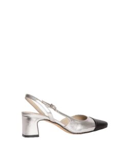 SLINGBACK PUMPS WITH BLACK DETAILED POINT M4230 CORINA SHOES SILVER