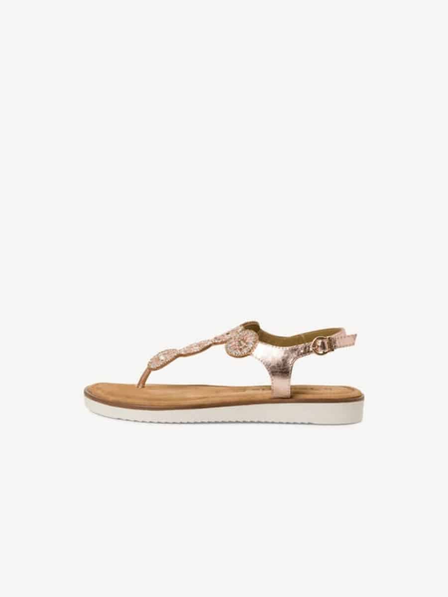 LEATHER FLAT SANDALS WITH SHINY STONES 1-28602-42 952 TAMARIS ROSE METALLIC