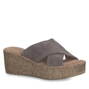 LEATHER PEEP TOE PLATFORM SANDALS 5-27212-42 341 TAUPE GREY