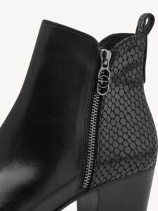 LEATHER ANKLE BOOTS MIDDLE HEELED WITH ZIPPER 1-25398-43 021 TAMARIS BLACK