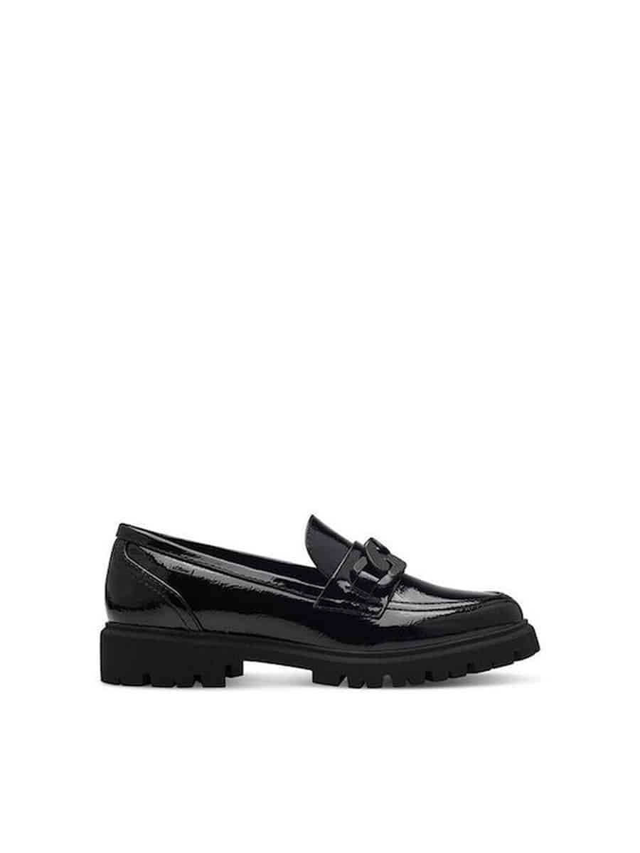 SHINY LOAFERS WITH BLACK CHAIN 5-24709-43 018 S.OLIVER PATENT BLACK