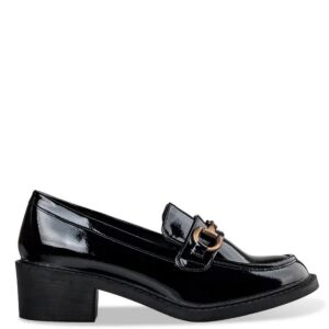 SHINY LOAFER WITH GOLDEN DETAIL V36-20089 ENVIE SHOES BLACK