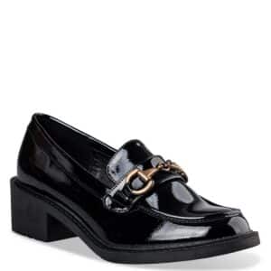 SHINY LOAFER WITH GOLDEN DETAIL V36-20089 ENVIE SHOES BLACK