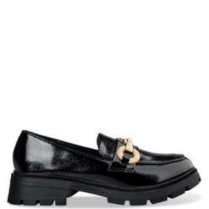 SHINY LOAFERS WITH GOLDEN DETAIL V31-20011-34 ENVIE SHOES BLACK