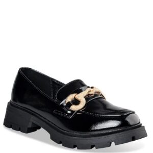 SHINY LOAFERS WITH GOLDEN DETAIL V31-20011-34 ENVIE SHOES BLACK