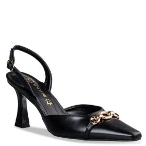 SLINGBACK PUMPS WITH GOLD CHAIN E02-20857 ENVIE SHOES BLACK