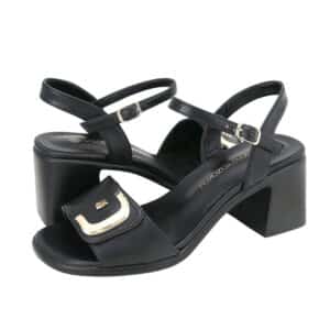 MID HEEL SANDALS WITH GOLD DETAIL A1868/1 GIANNA KAZAKOY BLACK