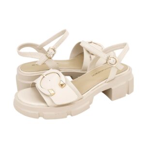 MID HEEL SANDALS WITH GOLD DETAIL L7129 GIANNA KAZAKOY BEIGE