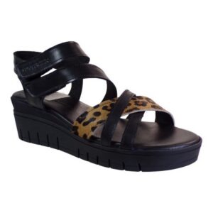 LEATHER PLATFORM SANDAL WITH LEOPARD DETAIL 51326-721 COMMANCHERO BLACK