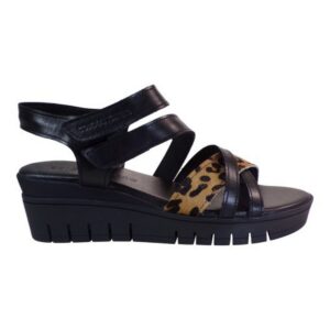 LEATHER PLATFORM SANDAL WITH LEOPARD DETAIL 51326-721 COMMANCHERO BLACK