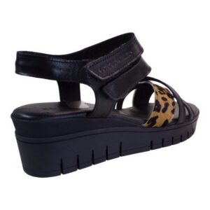 LEATHER PLATFORM SANDAL WITH LEOPARD DETAIL 51326-721 COMMANCHERO BLACK