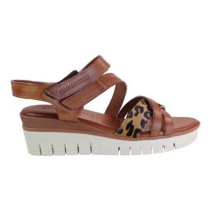 LEATHER PLATFORM SANDAL WITH LEOPARD DETAIL 51326-726 COMMANCHERO TAUPE