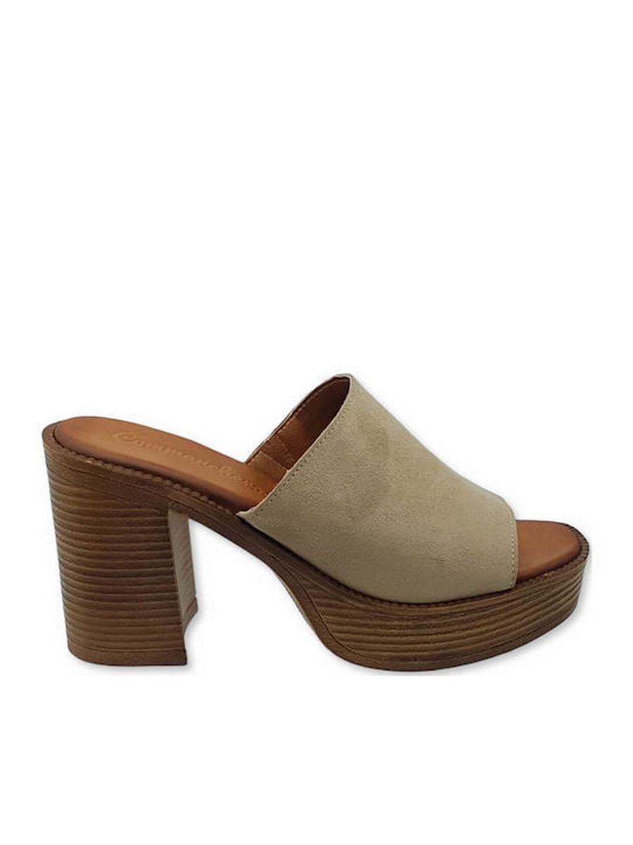 LEATHER HIGH HEELED MULES 51008 COMMANCHERO BEIGE